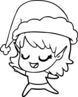 carton happy elf girl dancing wearing santa hat vector