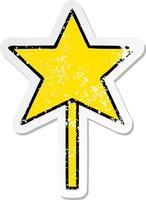 distressed sticker of a cute cartoon star wand vector