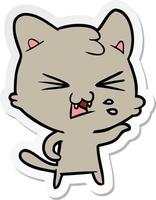 sticker of a cartoon hissing cat vector