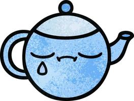 retro grunge texture cartoon sad tea pot vector