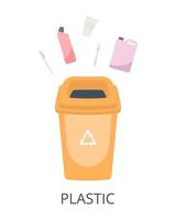 concepto de clasificación de plástico. contenedor con basura plastica vector