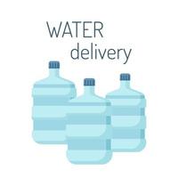 Water delivery service concept. Big plastic water bottle containers on white background. vector