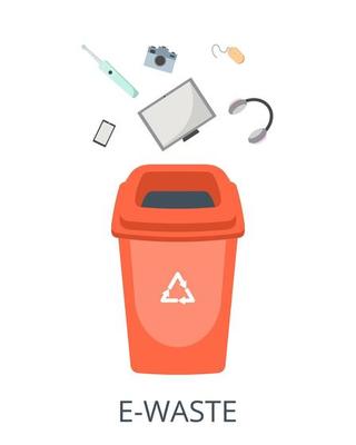 E-waste sorting concept. Container with electronic garbage