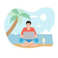 un hombre que trabaja en la playa del mar. estilo plano ilustración vectorial vector