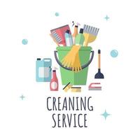 Cleaning service concept. Poster template for house cleaning services with cleaning tools. vector