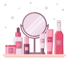 Skin care cosmetics background. Flat design. vector