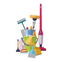 concepto de servicio de limpieza. plantilla de póster para servicios de limpieza de casas con herramientas de limpieza.