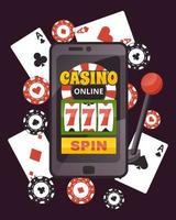 Slot machine on mobile phone vector