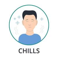 Man with chills. Monkeypox symptoms information. Flat style, vector illustration.