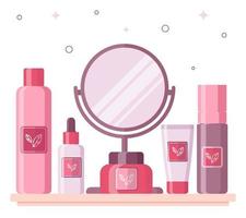 Skin care cosmetics background. Flat design. vector