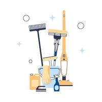 Cleaning service concept. Poster template for house cleaning services with cleaning tools. vector