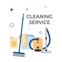 Cleaning service concept. Poster template for house cleaning services with cleaning tools. vector