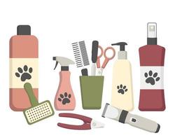 Pet care concept. Pet grooming tools set. Flat design. vector