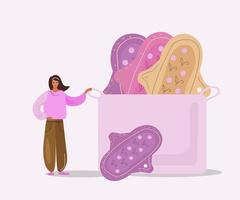 higiene femenina. la almohadilla de tela menstrual es un artículo de higiene para la protección de la mujer durante el ciclo menstrual, cero desperdicio, ilustración vectorial de dibujos animados vector