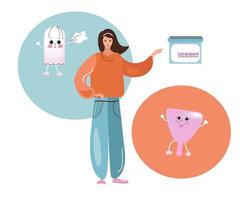 higiene femenina. la copa menstrual es un artículo de higiene para la protección de la mujer durante el ciclo menstrual, cero desperdicio, ilustración vectorial de dibujos animados. vector