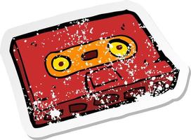 retro distressed sticker of a cartoon cassette tape vector