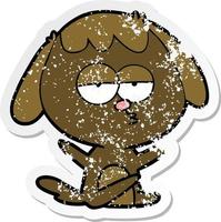 distressed sticker of a cartoon bored dog vector