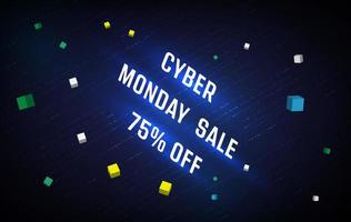 Cyber monday sale special offer poster with d black cubes of percents on dark of binary code background vector