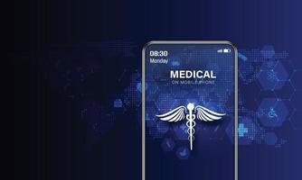 médico en línea. tecnología Medica. telemedicina consulta de medicina con un médico en una clínica de Internet. comunicación de la clínica médica en línea con el paciente a través del teléfono móvil. futuro del cuidado de la salud. vector