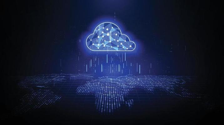 Cloud technology. Polygonal wireframe cloud storage sign with on dark blue. Cloud computing, big data center, future infrastructure, digital ai concept. Virtual hosting symbol