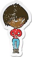 retro distressed sticker of a cartoon woman considering vector