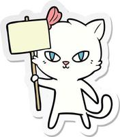 sticker of a cute cartoon cat with protest sign vector