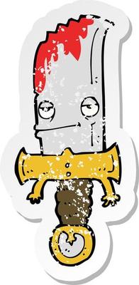 retro distressed sticker of a bloody knife cartoon character