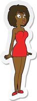 sticker of a cartoon surprised woman in short dress vector