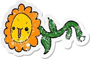 distressed sticker of a cartoon flower vector