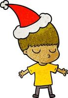 caricatura texturizada de un chico tranquilo con sombrero de santa vector