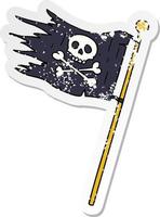 pegatina angustiada garabato de dibujos animados de una bandera pirata vector