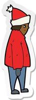 sticker of a cartoon person in winter clothes vector