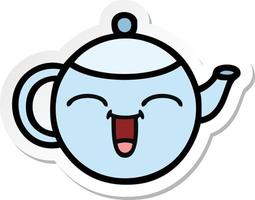 sticker of a cute cartoon happy teapot vector