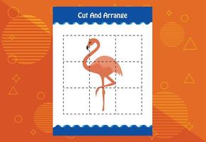 Cut and arrange with a bird worksheet for kids. Educational game for children vector