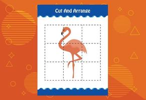 Cut and arrange with a bird worksheet for kids. Educational game for children vector