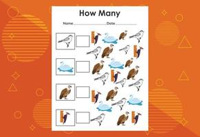 How many bird tasks. Educational children's game worksheet vector