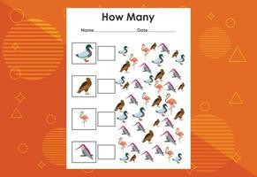 How many bird tasks. Educational children's game worksheet vector