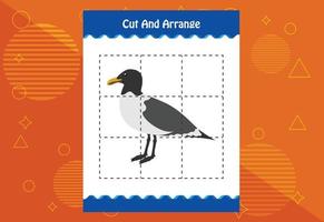 Cut and arrange with a bird worksheet for kids. Educational game for children vector