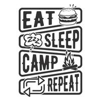 comer dormir campamento repetir - camiseta, salvaje, tipografía, vector de montaña - camping y diseño de camisetas de aventura para los amantes de la naturaleza.