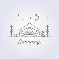 campsite with glamping tent in nature logo line art vector illustration design