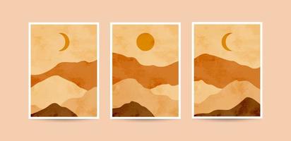 Abstract mountain landscape aesthetic boho art print collection. Wall decor mid century minimalist flat design background. vector