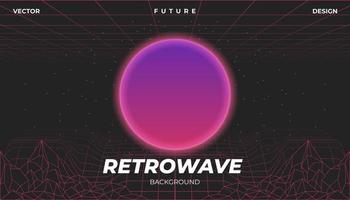 Retro Background Mountain Landscape 80s Styled. Synthwave, retrowave, cyber neon. vector