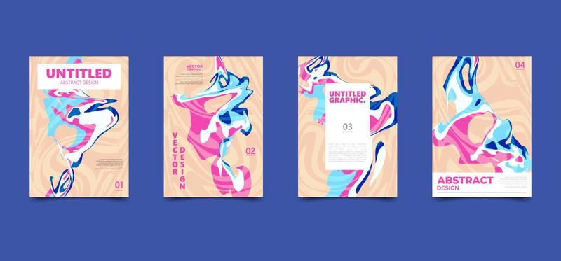Colorful violet pink abstract fluid background. Dynamic liquid marble wave texture. Modern cover poster template set.