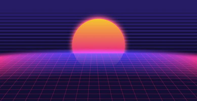 Background Landscape Grid 80s Style. Synthwave, retrowave wallpaper design.