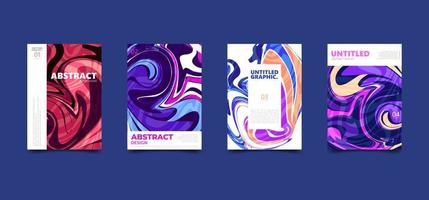 Colorful violet pink abstract fluid background. Dynamic liquid marble wave texture. Modern cover poster template set. vector