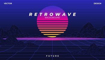 Background Landscape grid 80s Styled. Synthwave, retrowave, cyber neon. vector