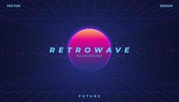 Retro background 80s Landscape Grid. Synthwave, retrowave, cyber neon. vector