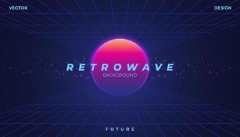 Retro background 80s Landscape Grid. Synthwave, retrowave, cyber neon. vector