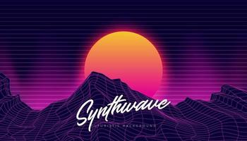 3D Background Mountain illustration Inspired by 80s Scene. Synthwave, retrowave background. vector