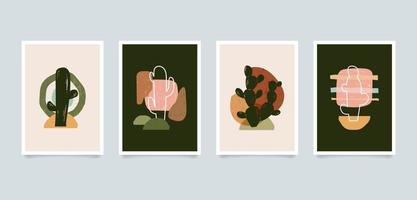 Modern aesthetic minimalist abstract plants illustrations. Contemporary composition wall decor art posters collection. vector